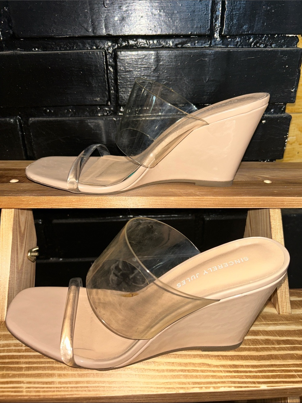Sincerely Jules | Beige Wedge with Clear Straps